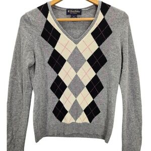 Brooks Brothers Women's 100% Cashmere Argyle Pullover Sweater Size M Preppy